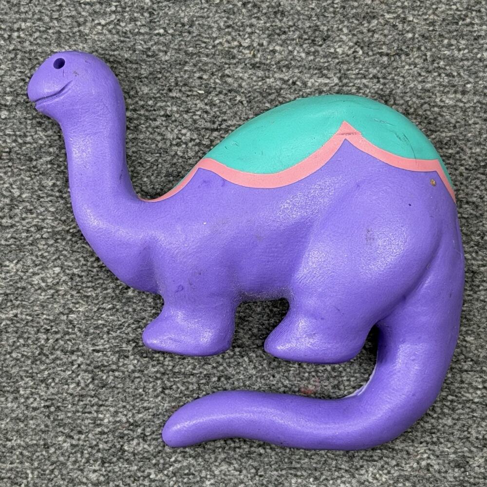 Vintage Clay Critters Purple Dinosaur Refrigerator Magnet Handmade Retro Dino